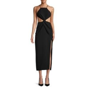 Ronny Kobo Sleek Black Sero Twist Front Midi Dress Size S